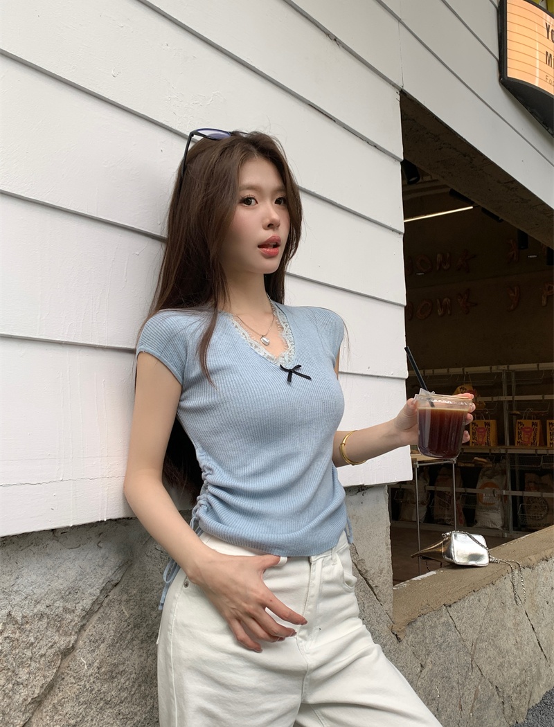 Enticement splice bottoming tops slim short sleeve T-shirt