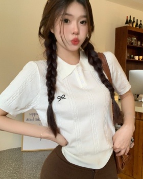 Slim pullover sweater bow embroidery tops for women
