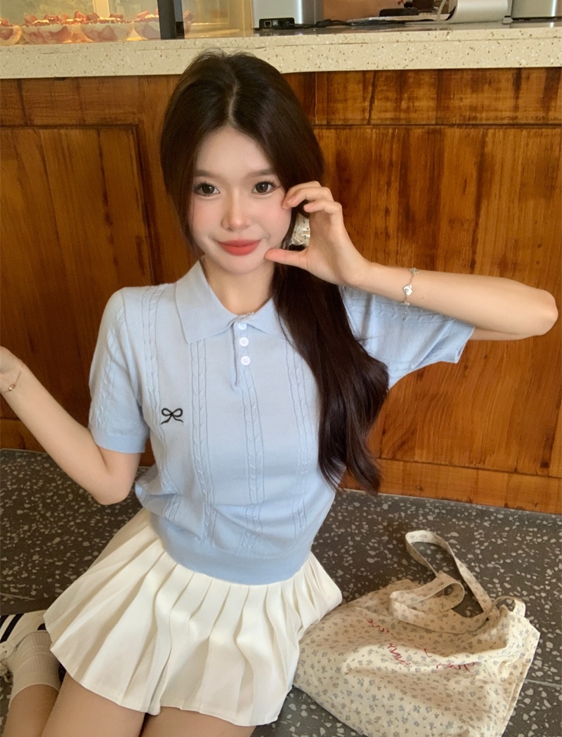 Slim pullover sweater bow embroidery tops for women