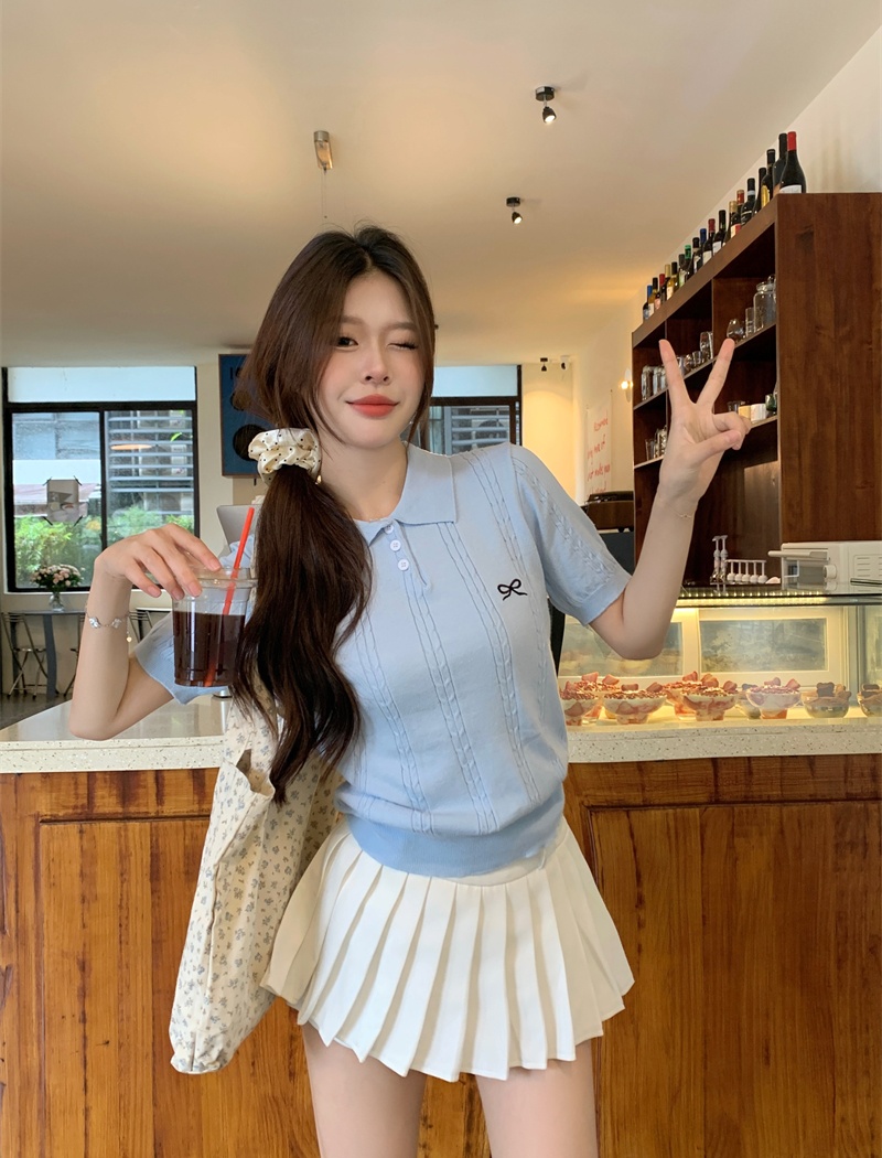 Slim pullover sweater bow embroidery tops for women