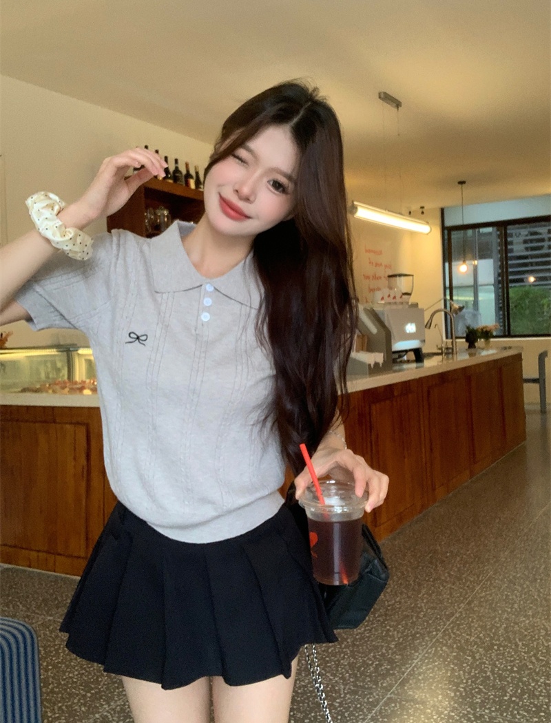 Slim pullover sweater bow embroidery tops for women