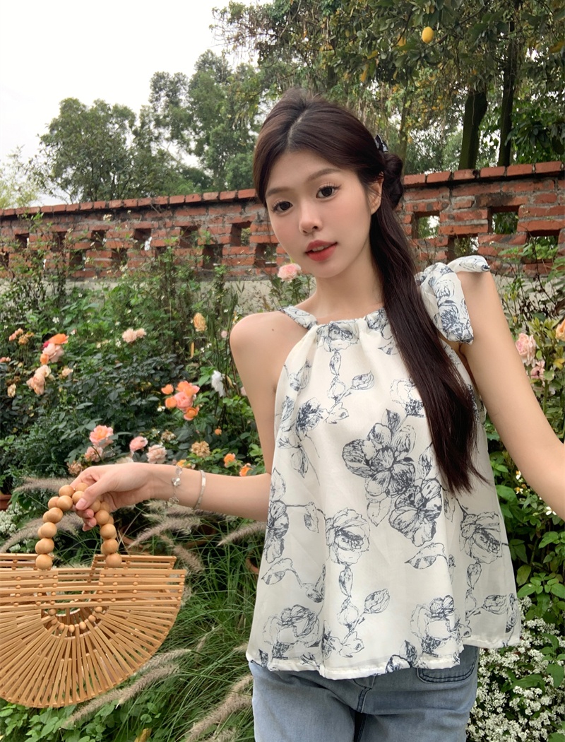Niche sling wears outside tops retro printing ink vest