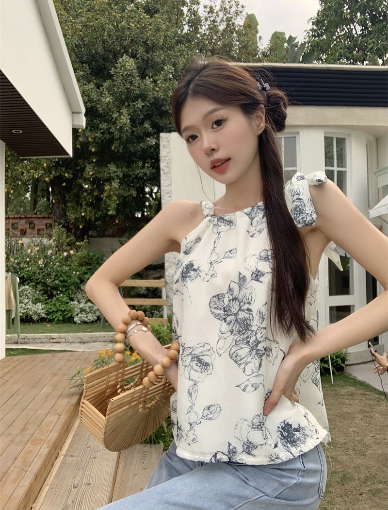 Niche sling wears outside tops retro printing ink vest