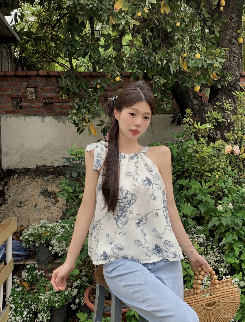 Niche sling wears outside tops retro printing ink vest
