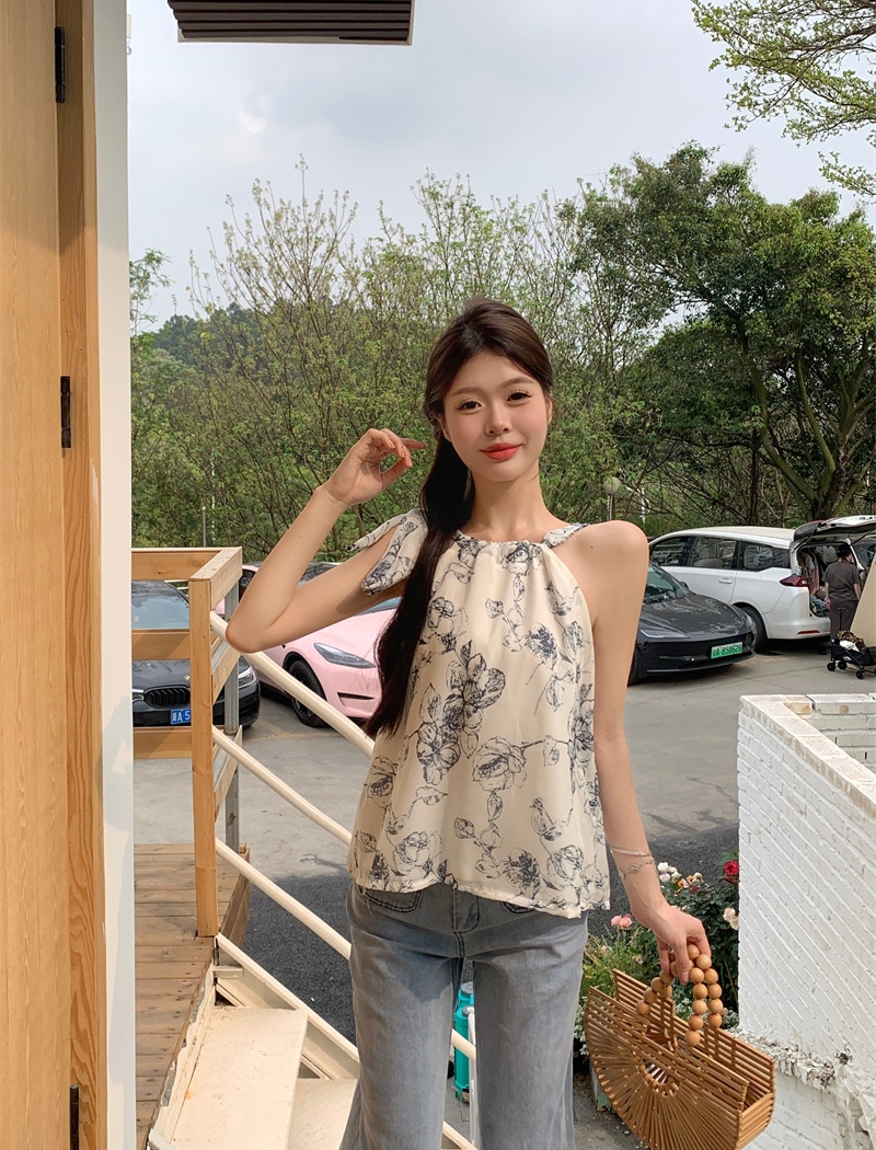 Niche sling wears outside tops retro printing ink vest