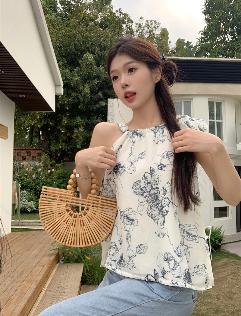Niche sling wears outside tops retro printing ink vest