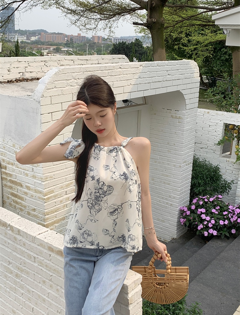 Niche sling wears outside tops retro printing ink vest