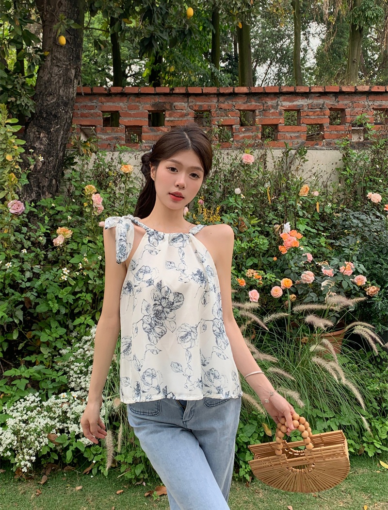 Niche sling wears outside tops retro printing ink vest