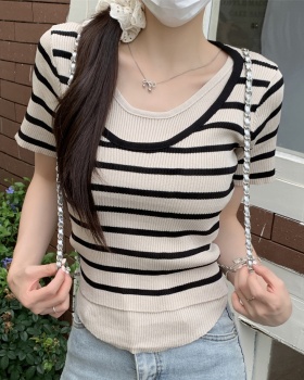 Slim sweater mixed colors T-shirt for women