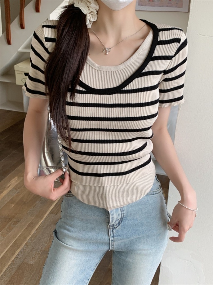 Slim sweater mixed colors T-shirt for women