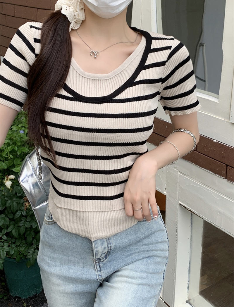 Slim sweater mixed colors T-shirt for women