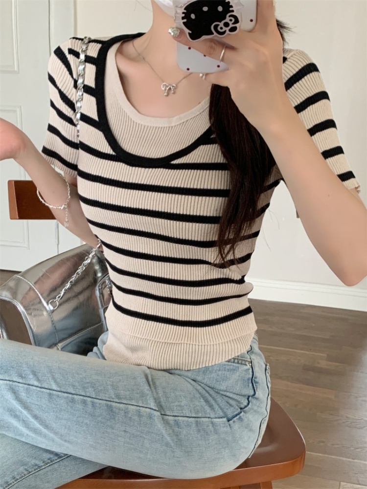 Slim sweater mixed colors T-shirt for women