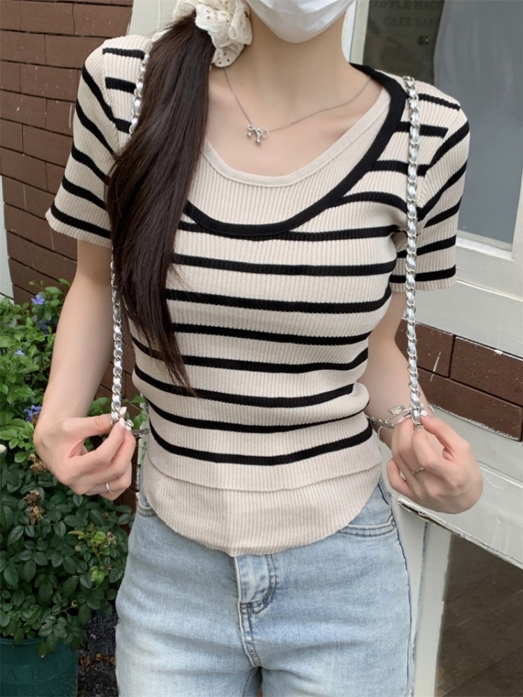 Slim sweater mixed colors T-shirt for women