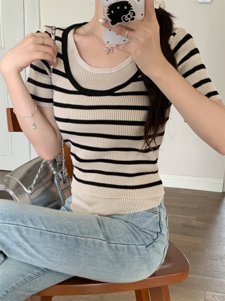 Slim sweater mixed colors T-shirt for women