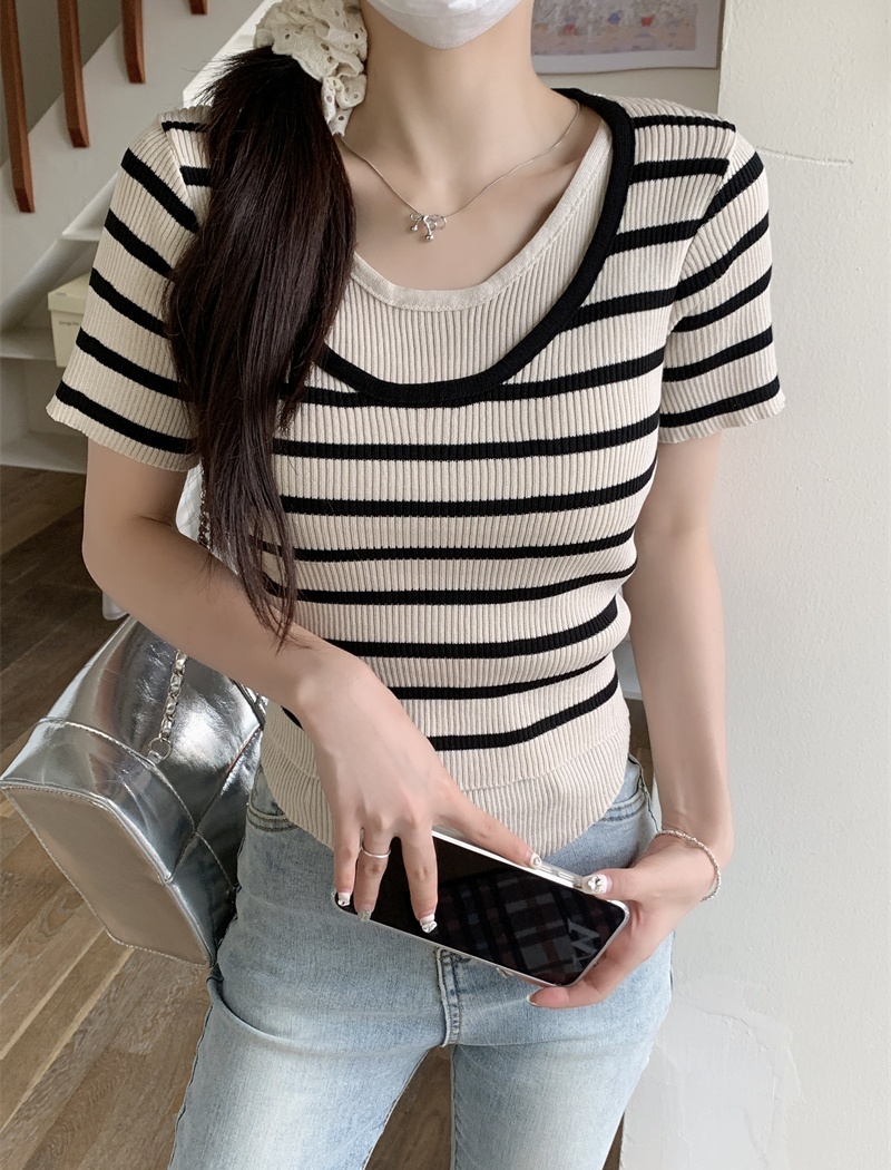 Slim sweater mixed colors T-shirt for women