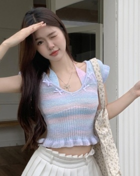 Boats sleeve bow sweater short short sleeve T-shirt