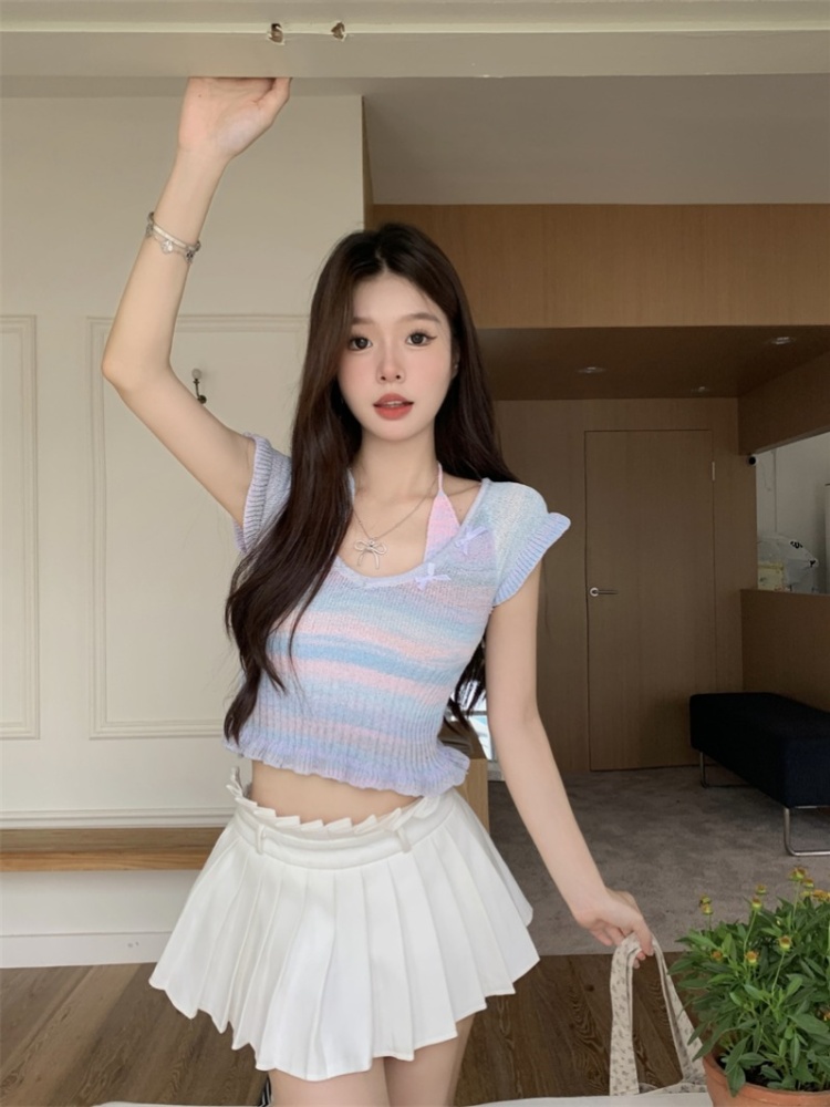 Boats sleeve bow sweater short short sleeve T-shirt