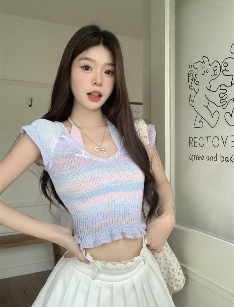 Boats sleeve bow sweater short short sleeve T-shirt