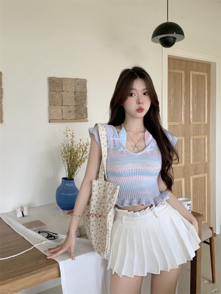 Boats sleeve bow sweater short short sleeve T-shirt