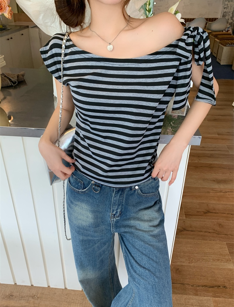 Short sleeve niche tops temperament bandage T-shirt for women