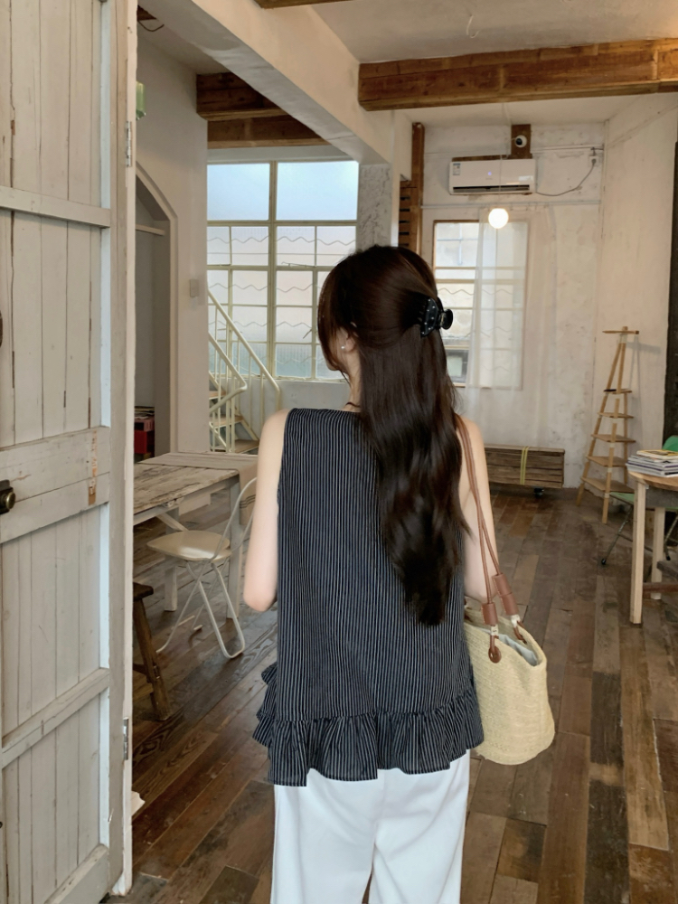 V-neck all-match vest lotus leaf edges tops for women