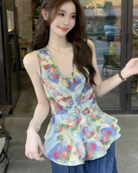 Lotus leaf edges crimp tops slim vest for women