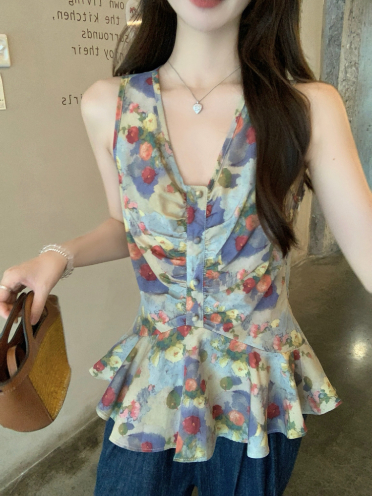 Lotus leaf edges crimp tops slim vest for women