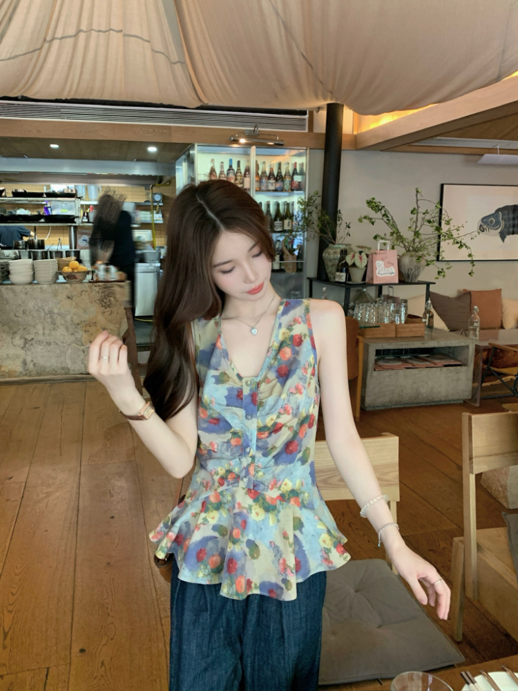 Lotus leaf edges crimp tops slim vest for women