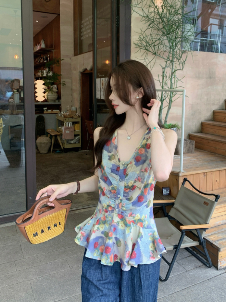 Lotus leaf edges crimp tops slim vest for women