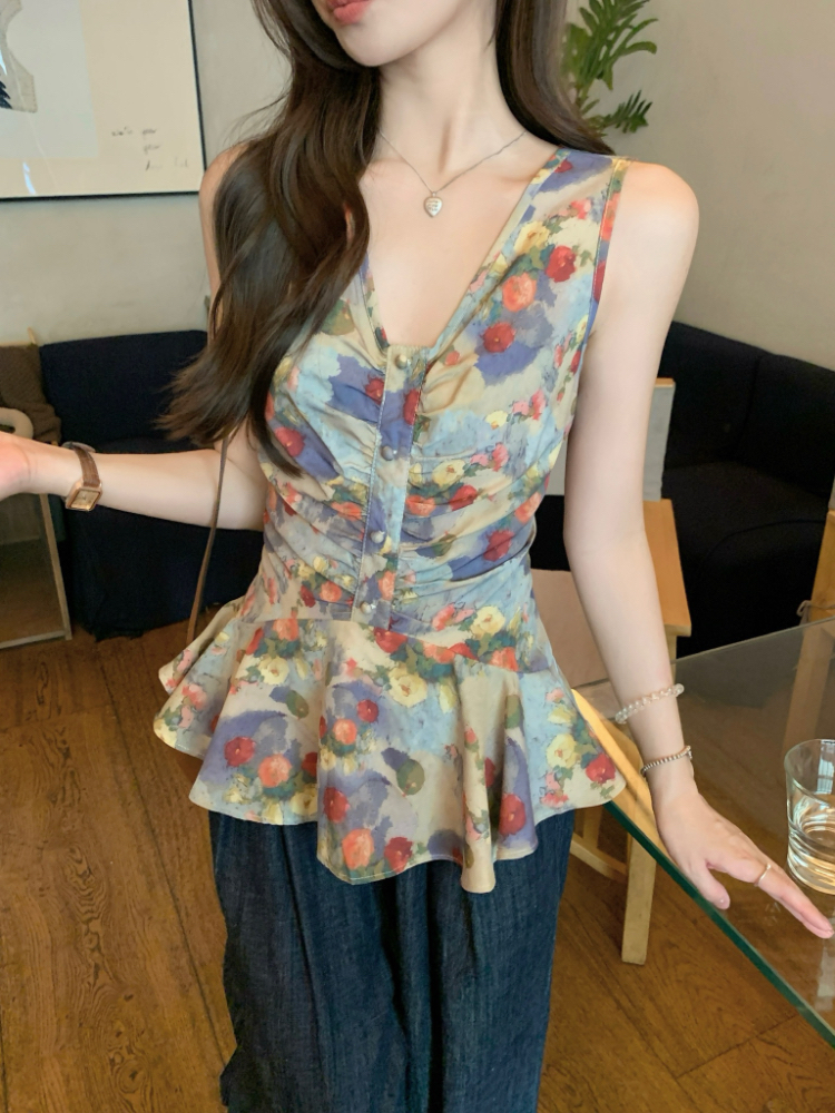 Lotus leaf edges crimp tops slim vest for women