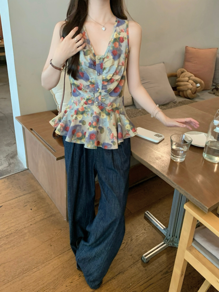 Lotus leaf edges crimp tops slim vest for women