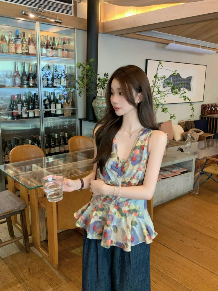 Lotus leaf edges crimp tops slim vest for women
