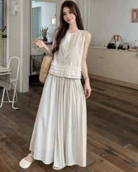 Wood ear retro tops Korean style skirt 2pcs set for women