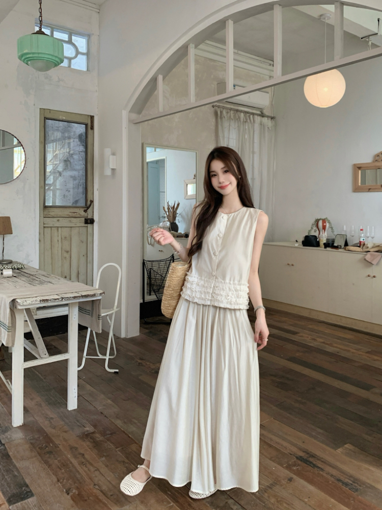 Wood ear retro tops Korean style skirt 2pcs set for women