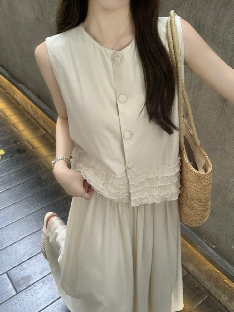 Wood ear retro tops Korean style skirt 2pcs set for women