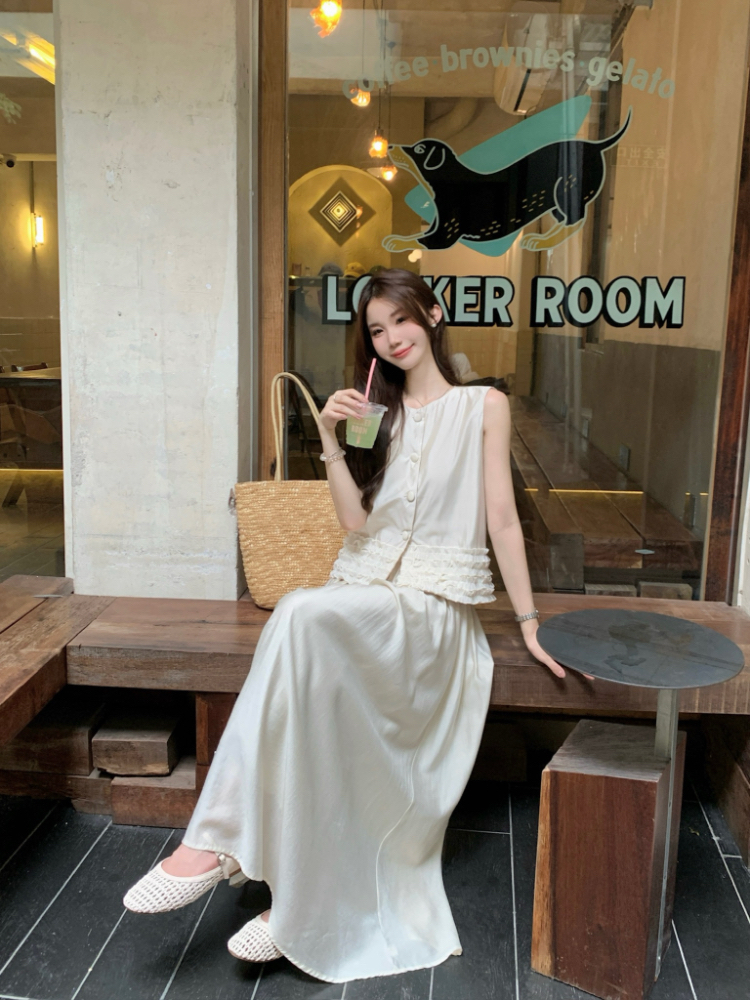 Wood ear retro tops Korean style skirt 2pcs set for women