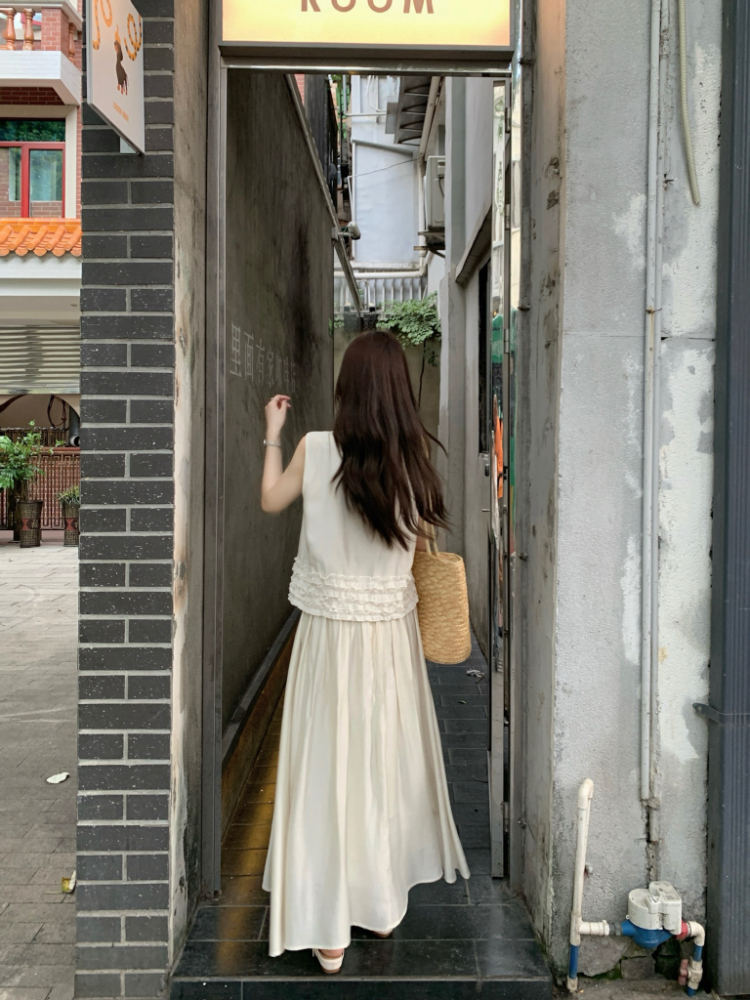 Wood ear retro tops Korean style skirt 2pcs set for women