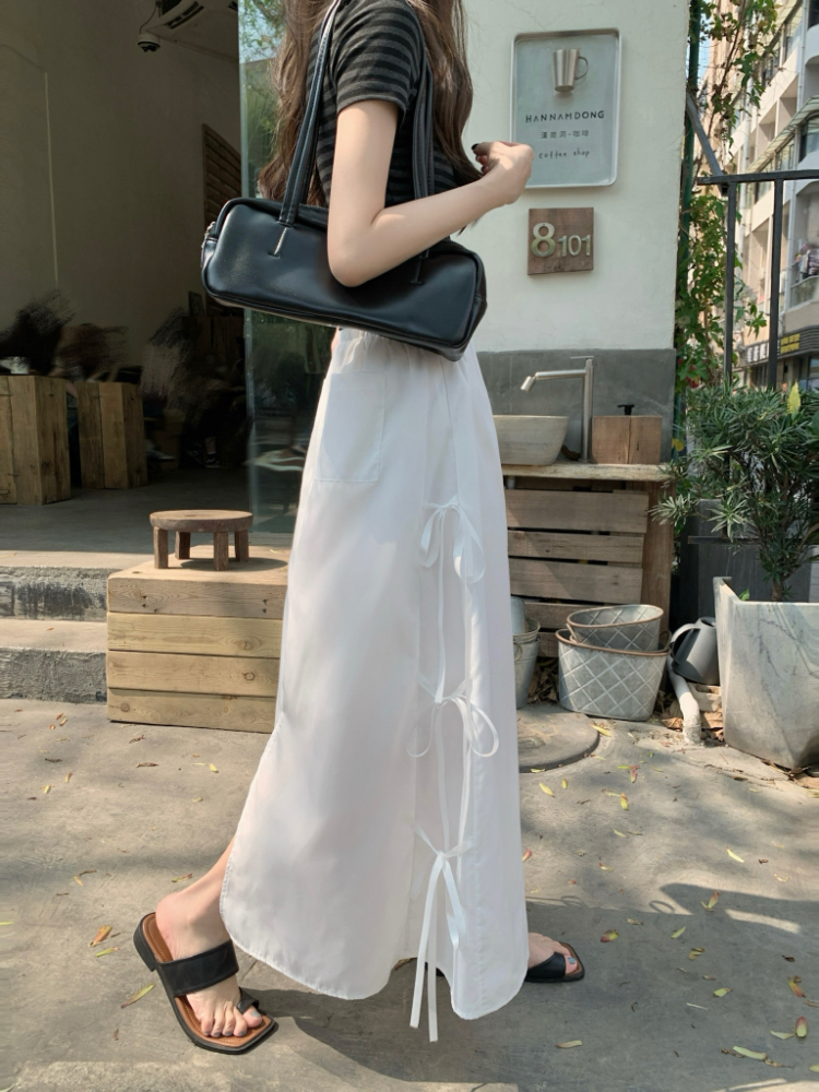 Slim high waist bow frenum Korean style niche skirt