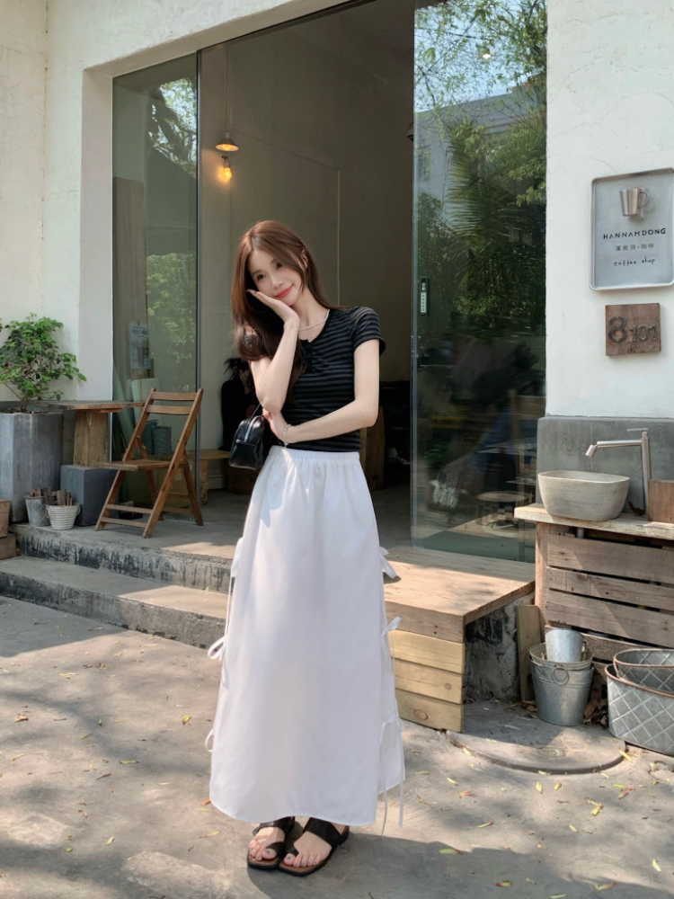 Slim high waist bow frenum Korean style niche skirt