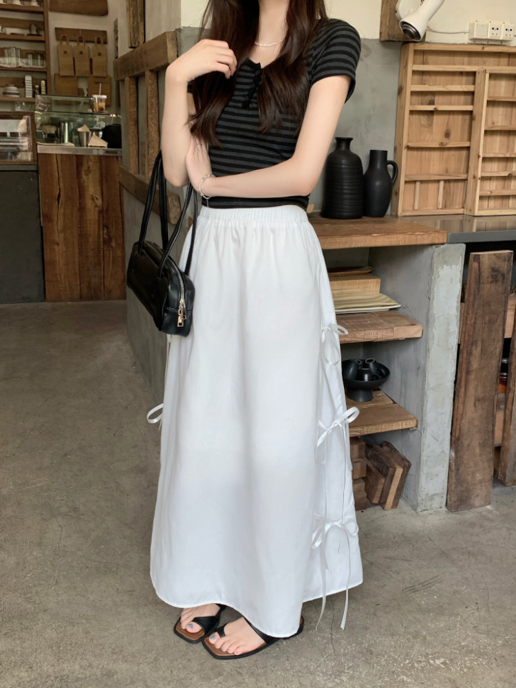 Slim high waist bow frenum Korean style niche skirt