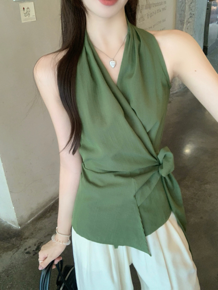 Pinched waist temperament vest cross bandage tops for women