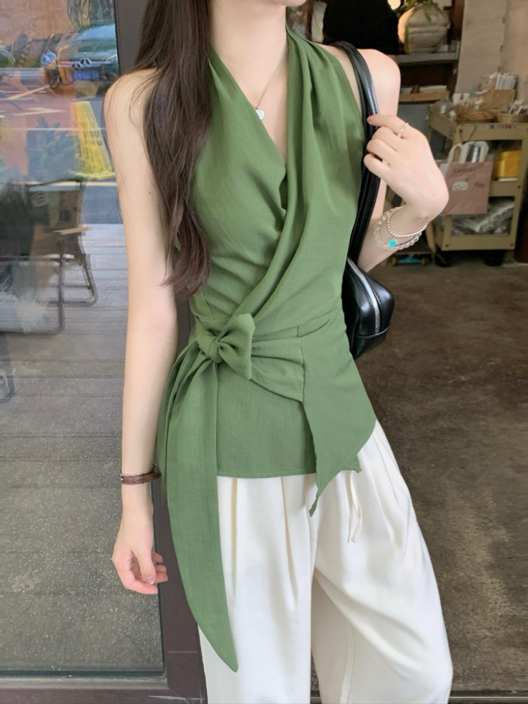 Pinched waist temperament vest cross bandage tops for women