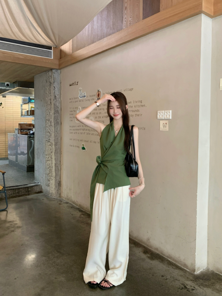 Pinched waist temperament vest cross bandage tops for women