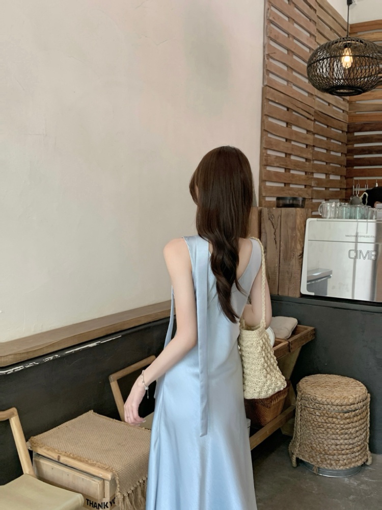 Light satin long dress France style vest for women