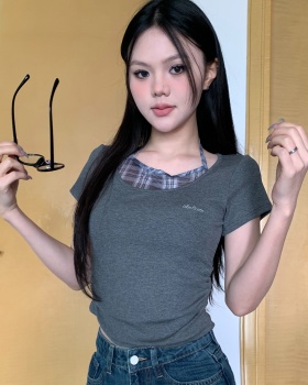 Halter frenum Korean style Pseudo-two T-shirt for women