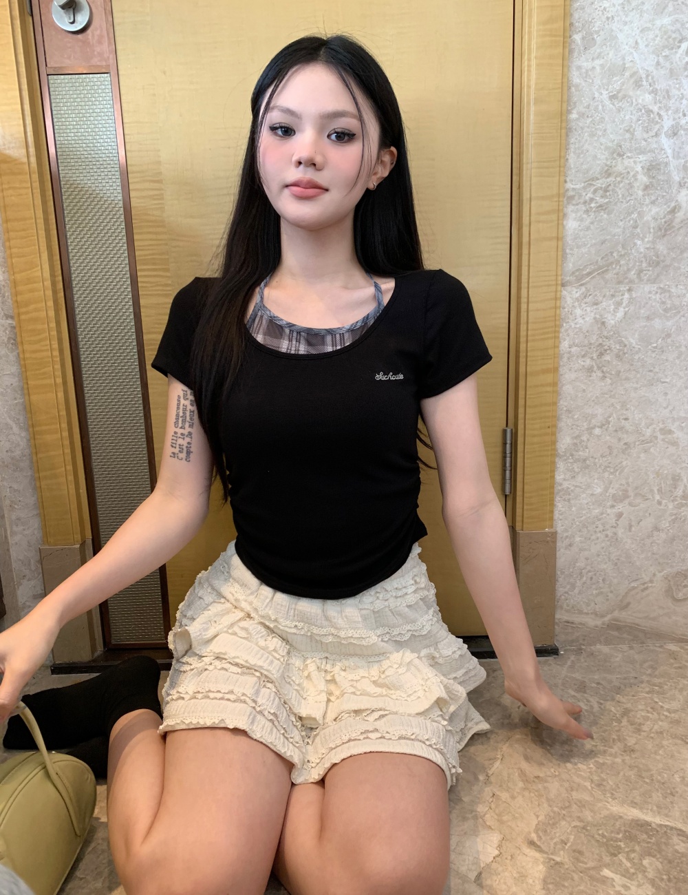 Halter frenum Korean style Pseudo-two T-shirt for women