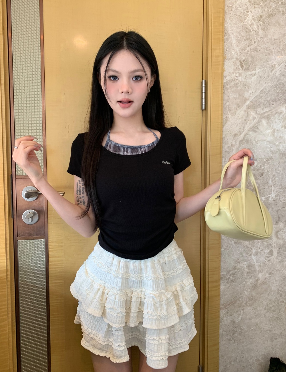 Halter frenum Korean style Pseudo-two T-shirt for women