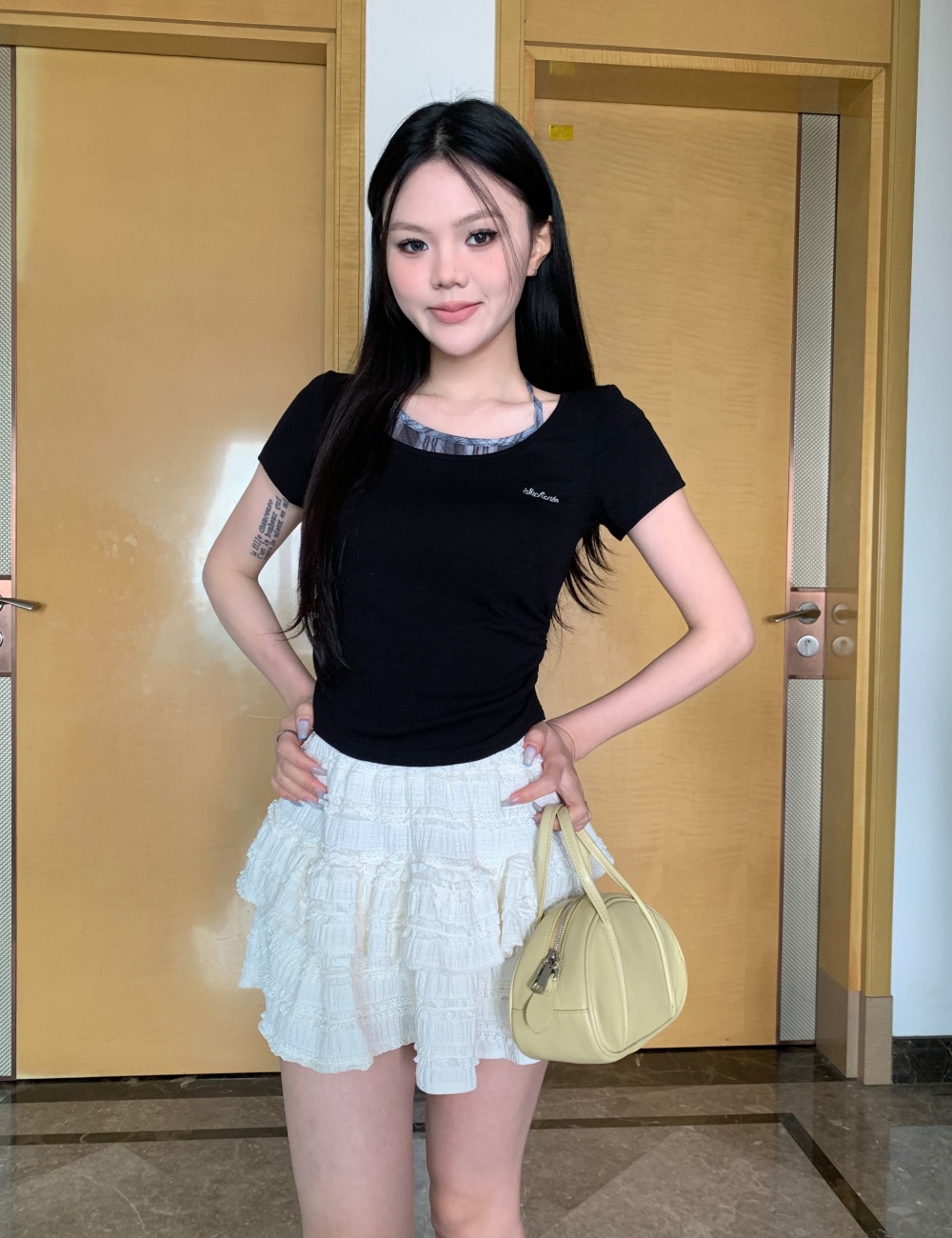 Halter frenum Korean style Pseudo-two T-shirt for women