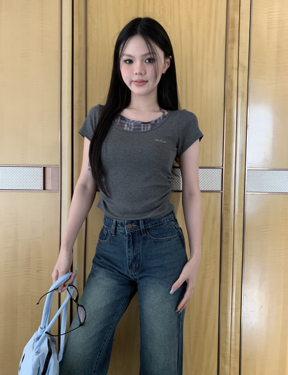 Halter frenum Korean style Pseudo-two T-shirt for women
