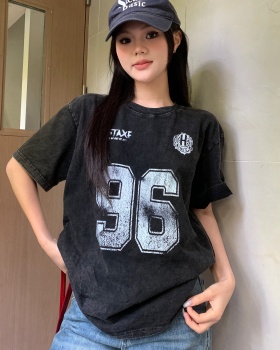 Retro gradient American style loose T-shirt for women